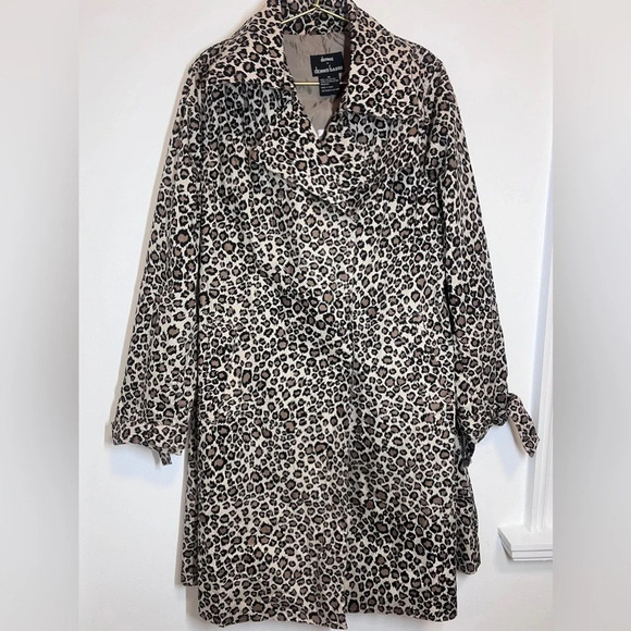 NWT Dennis Basso Animal Print Leopard Trench Coat Brown M - Picture 2 of 10